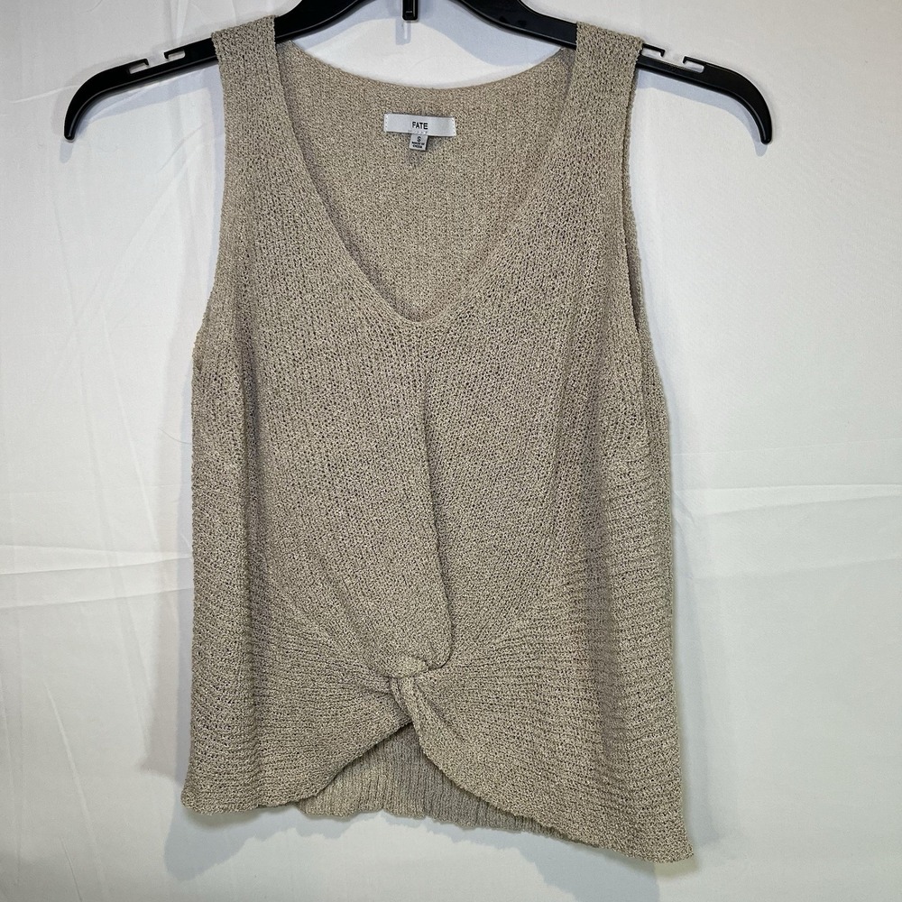 Fate Knot Front Knit Tank Top Womens S Beige Sleeveless Old Money Coastal Office